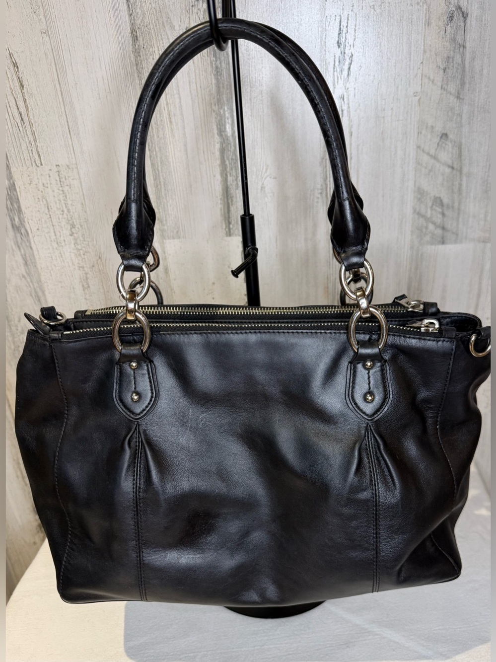 COACH Collette Black Leather Satchel Silver Hardware 2014 33447 - Picture 2 of 11